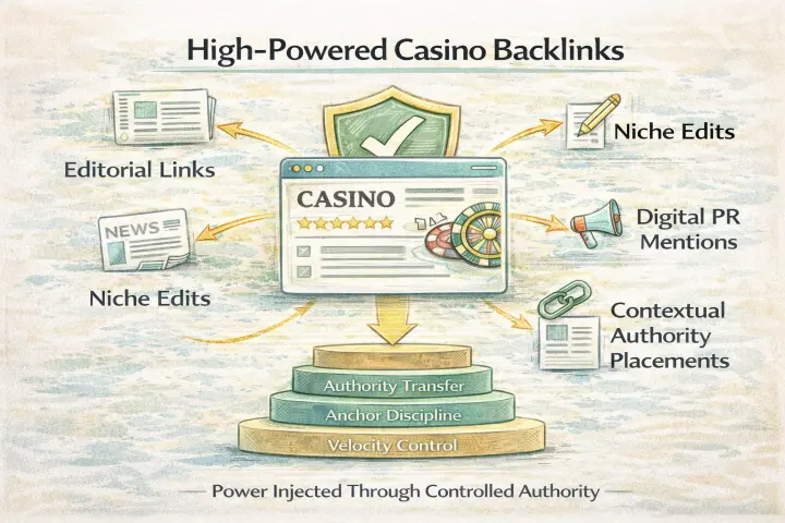 High-powered casino backlinks — editorial guest posts, contextual niche edits, and authority placements that move competitive gambling keywords